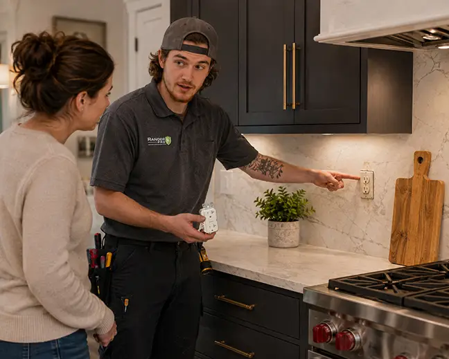 Lucas helping customer with burned outlet