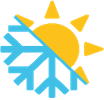 Illustration of a half a snowflake and half of the sun fused together.