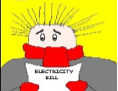 Illustration of a someone who is cold looking at an electricity bill in surprise.  