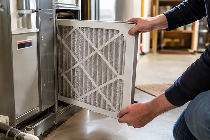 Homeowner replacing air filter