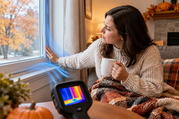 heat escaping through window in the fall