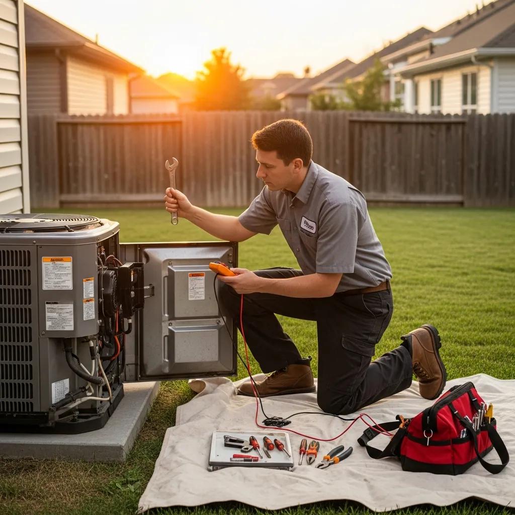 Ranger technician inspecting an HVAC unit for urgent issues